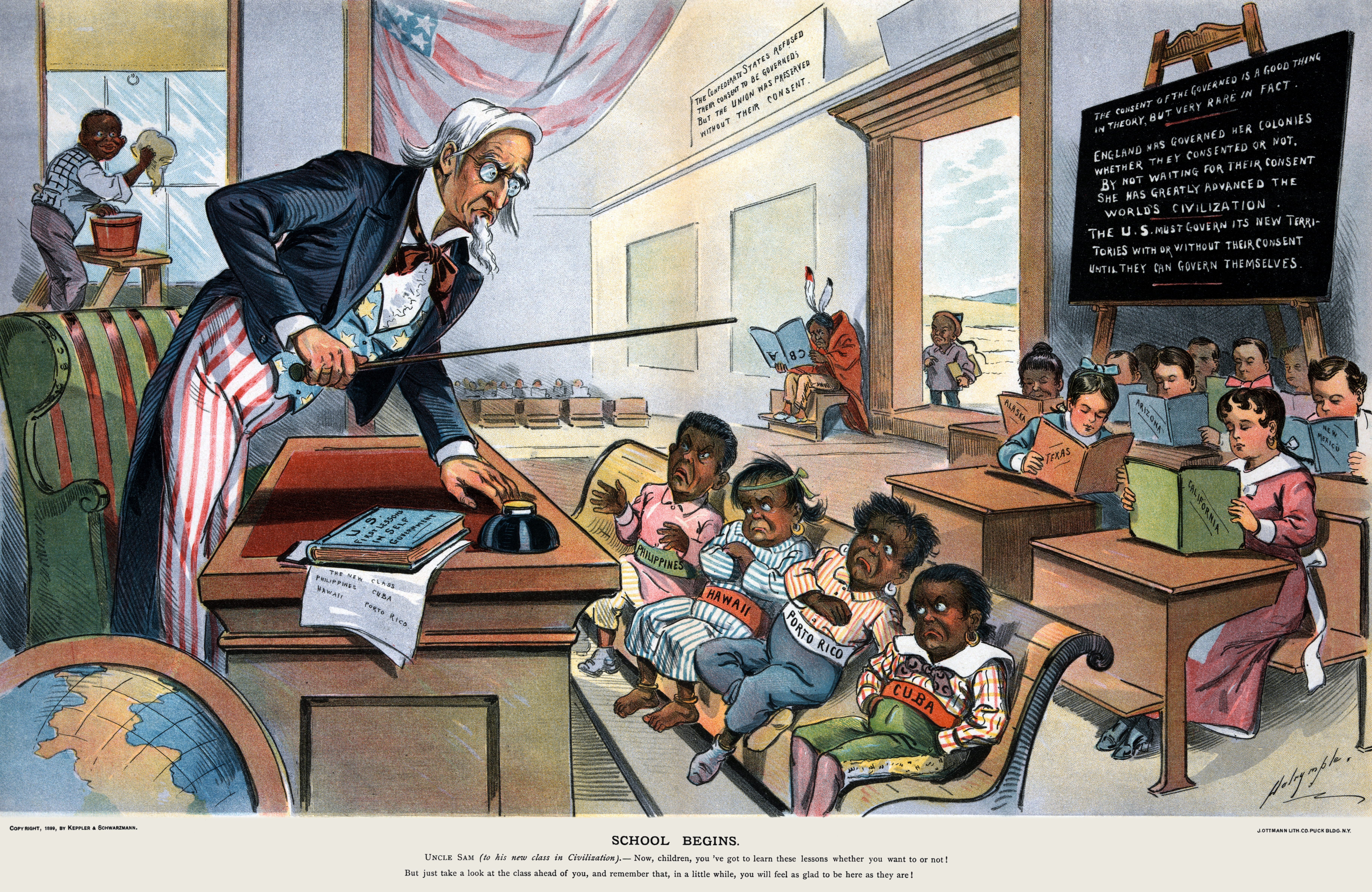 High Resolution Representation of School Begins, Puck Magazine, Jan 25, 1899