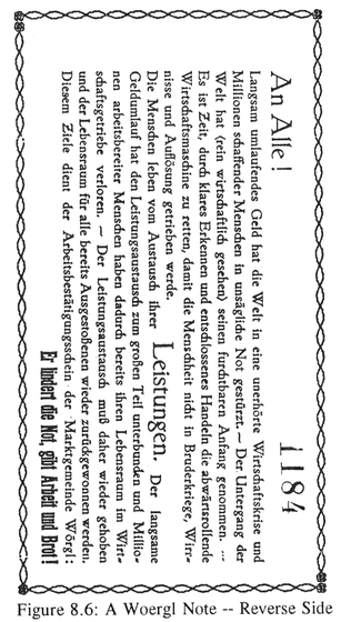 Fig 8.6: A Woergl Note -- Reverse Side