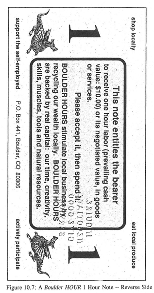 Fig 10.7: A Boulder HOUR 1 Hour Note
-- Reverse Side