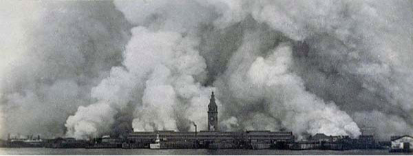 The Great Fire as seen from a ferry boat in the Bay