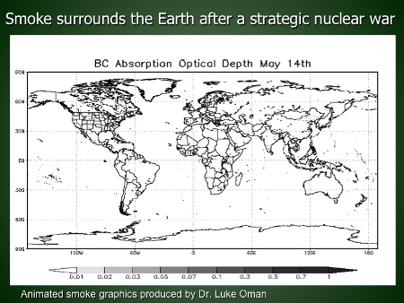 Smoke surrounds the Earth after a strategic nuclear war