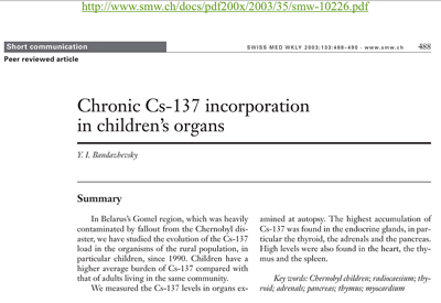 Chronic Cs-137 incorporation in children's organs